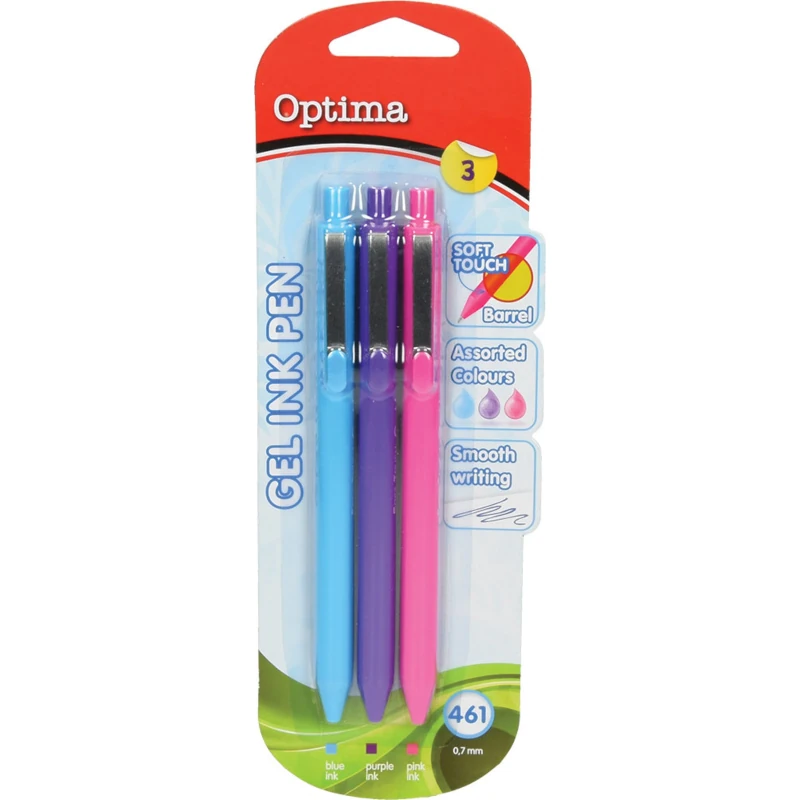 Gel pen 0,7 OPTIMA Soft Touch 461 3/1 sv.plava+roza+ljubič. 100927 bls P12/120