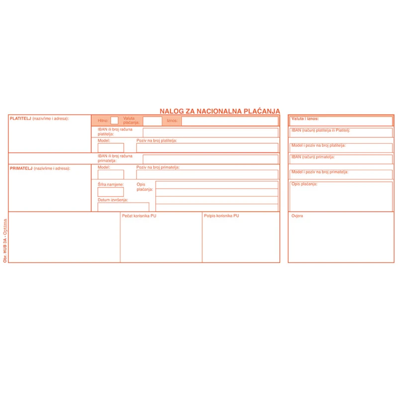 Obrazac HUB 3A, OPTIMA, nalog za nac. pl. 3/1, A4,1+0 LASER 900/1
